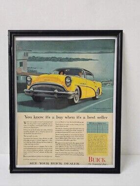 Vintage Buick Yellow Car Framed Art Poster